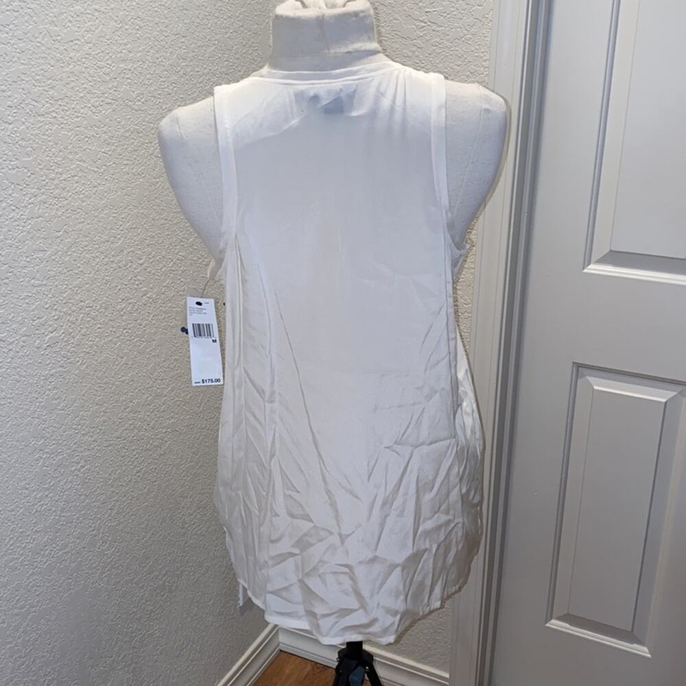 DKNY Cream Silk Racerback Sleeveless Tank w/ Blue “DNKY” Logo Sequined NWT Sz M - Picture 6 of 12